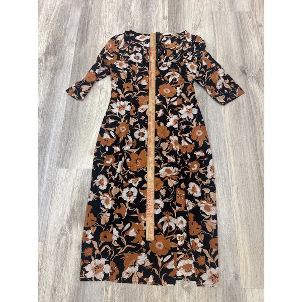 For Love & Lemons Floret Print Midi Dress Black Floral Silk Blend Slit Medium - Image 6