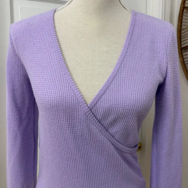 Aerie Waffle Knit Wrap Top Sz S Lavender Thermal Soft Girl Chic Balletcore Lilac - Image 2