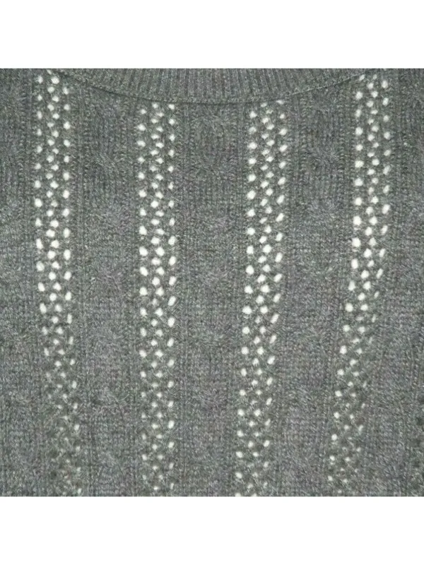 Y2K VTG American Eagle Gray Open-Knit Sweater Womens S Cotton Wool Blend Scoop N - Image 3