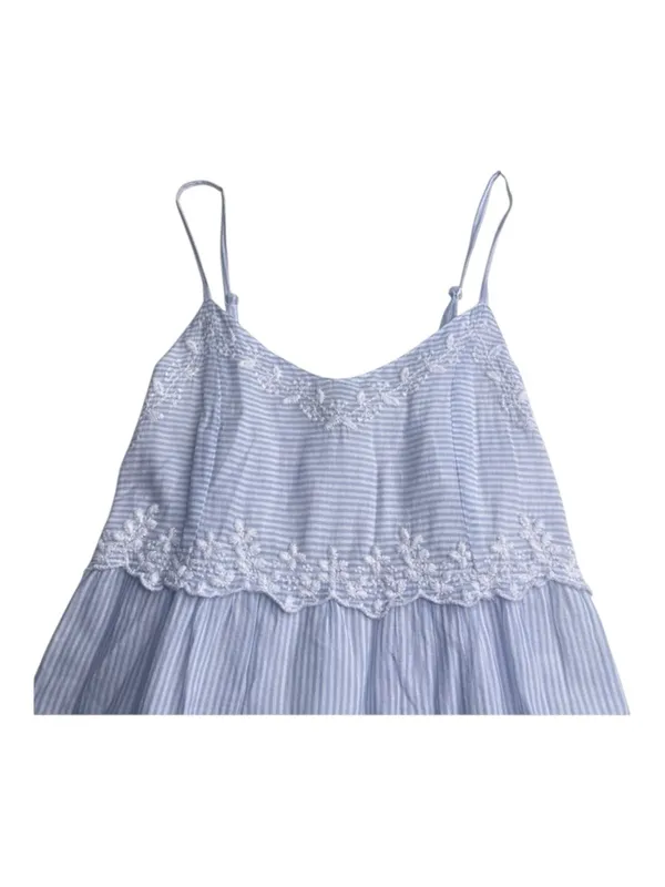 Joie ミ Floral Embroidery Lace Spaghetti Strap Sundress ミ Blue White Stripe ミ S - Image 5