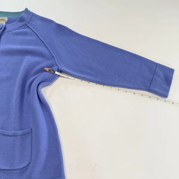 L.L.Bean Periwinkle Blue Button Front Retro Cotton Cardigan Sweater Pockets XL - Image 6