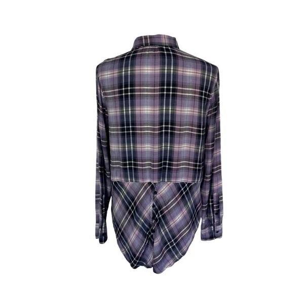 Lucky Brand Shirt Medium Blue Purple Plaid Button Down Long Sleeve - Image 3
