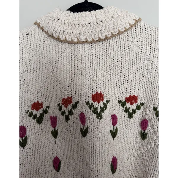 Free people Rosebud Cardigan Ivory Combo Women's Size Medium/Large - Image 4