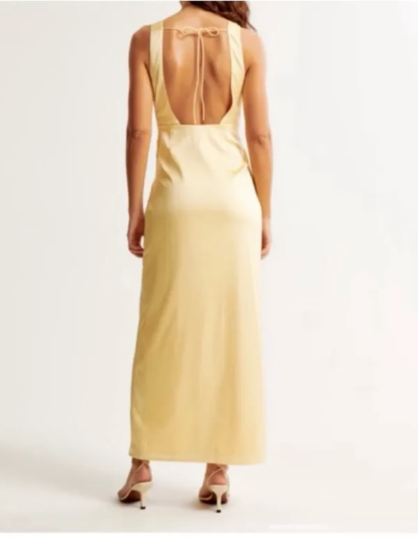 Abercrombie & Fitch Yellow Satin Dress - Image 3