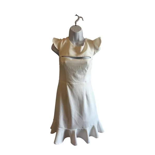 Selfie Leslie White Cutout Open Back Ruffle Hem Mini Fit Flare Dress US L Bridal - Image 2