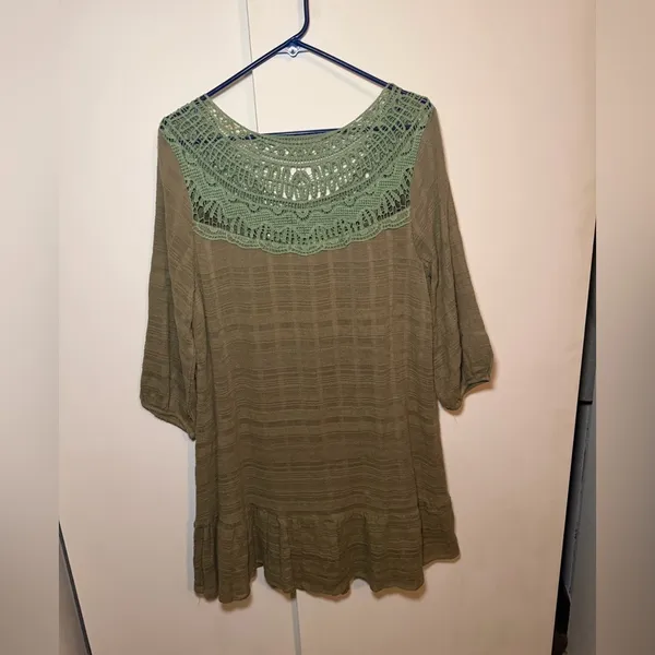 Entro Green Crochet Boho Peasant Dress Size Medium. Fairy core - Image 3