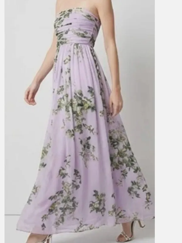 New $220 White House Black Market Floral Lilac Strapless Chiffon Maxi Dress - Image 3