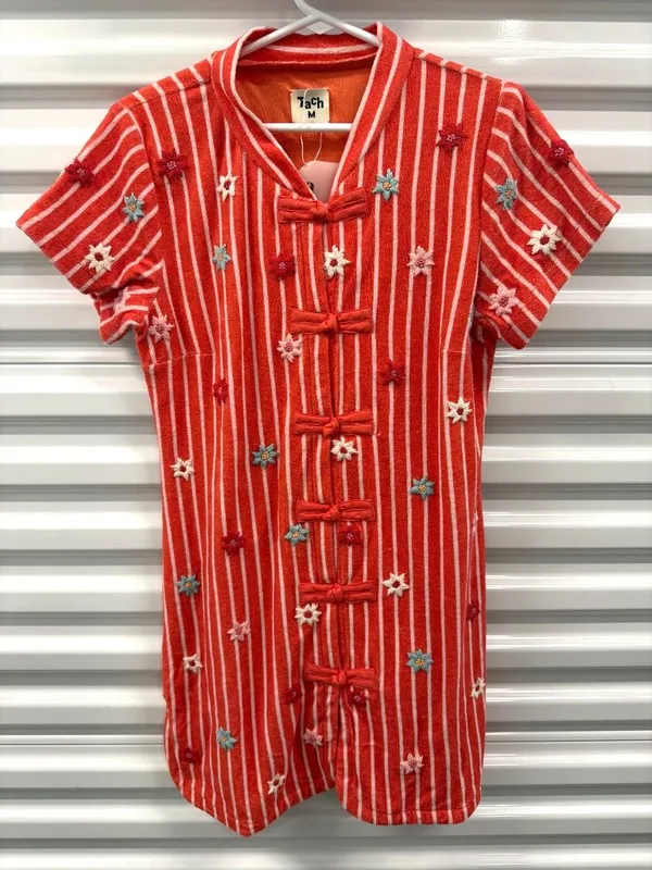 Tach Almudena Terry Cloth Mini Dress Orange Womens Size Medium - Image 6