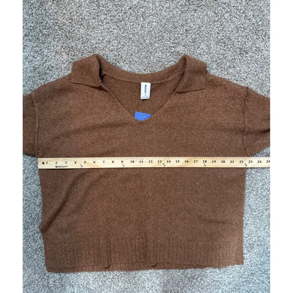 New Abound Womens Brown Marled V-Neck Polo Collar Sweater Medium - Image 5