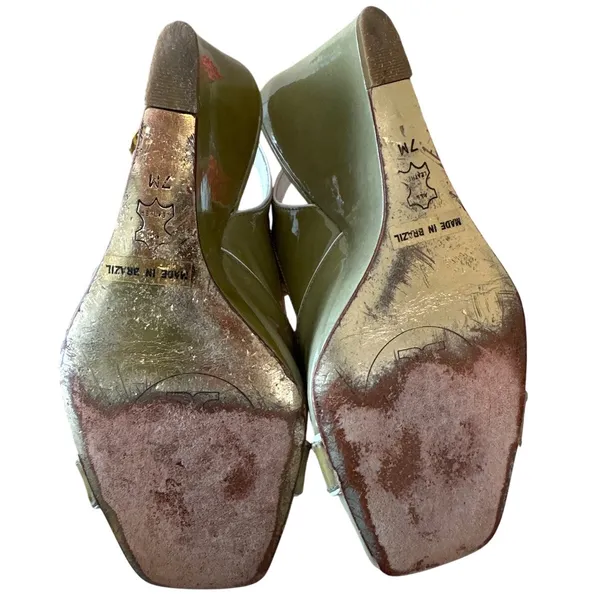 Tory Burch Ella Wedge‎ Slingback Peep Toe Patent Sandals 7 - Image 10
