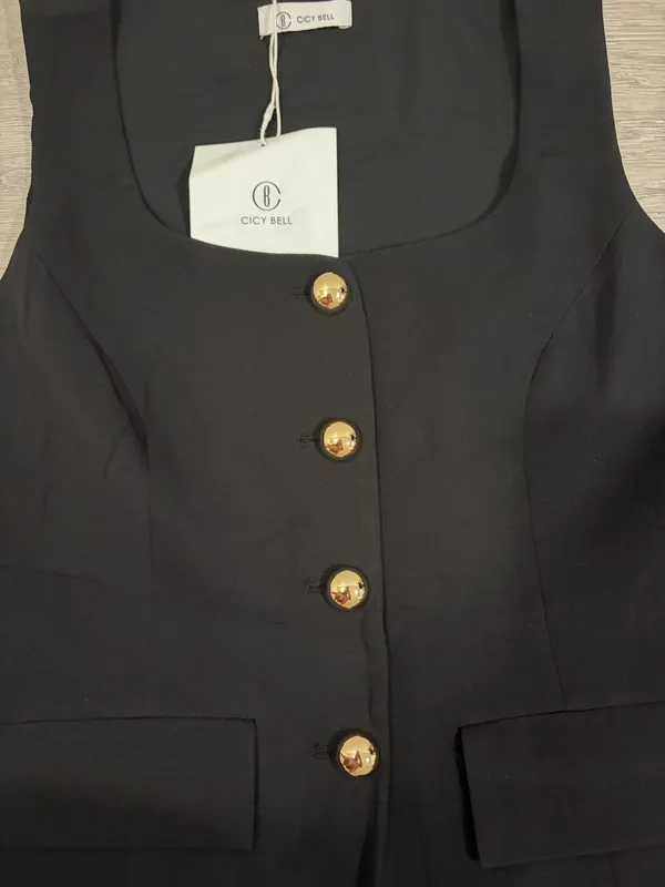 Cicy Bell Button Down Business Top Black - Image 2