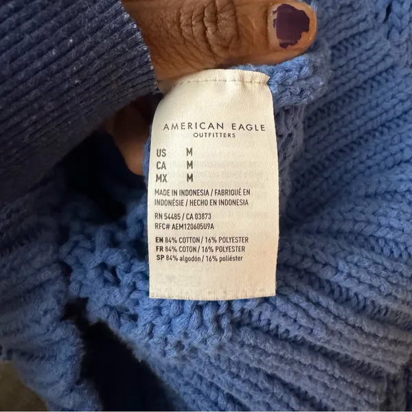 American eagle AE blue crochet Crewneck sweater pullover size medium - Image 7