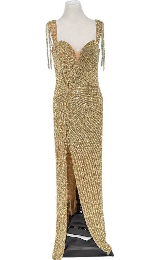 Portia and Scarlett Gold Beaded Sequin Crystal Formal Dress Size 12 NWT - Image 5