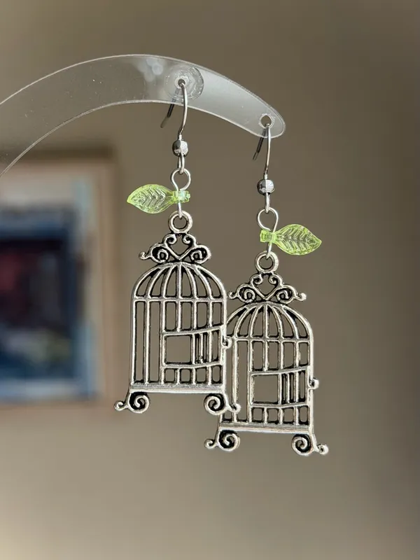 Handmade  retro whimsy goth fairy birdcage dangle earrings🕊️ - Image 2