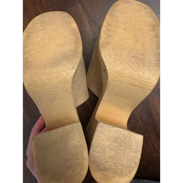 Steve Madden tan suede and cork platform heels women's 9 block heel - Image 5