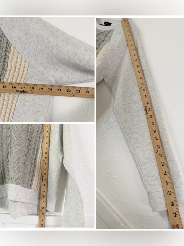 J.Crew Women’s S Gray Wool Cable Knit Mixed Media Sweatshirt Sweater NWOT - Image 8