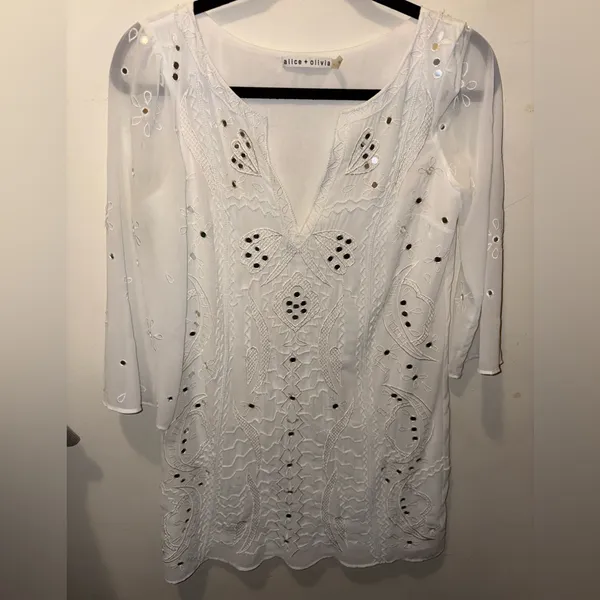 Alice + Olivia butterfly embellished mini dress white‎ lined size XS - Image 2