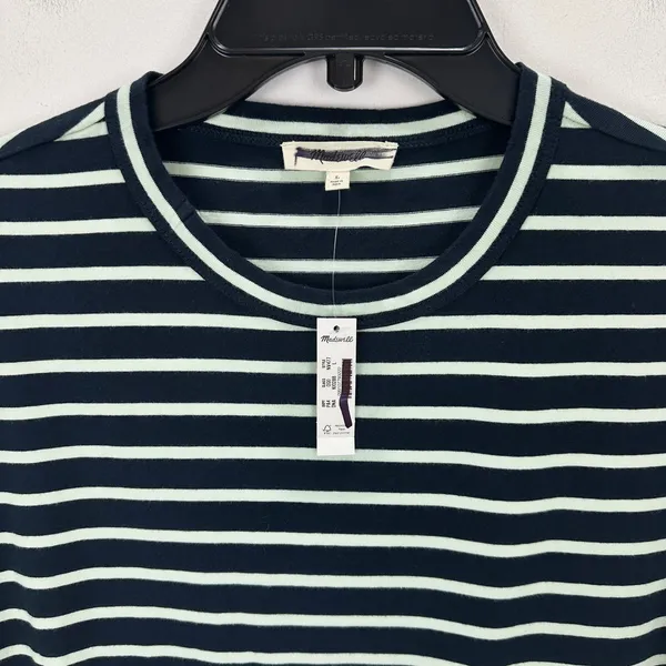 Madewell Mini Tee Dress Dark Navy Crewneck Striped Cotton Relaxed Large NWT - Image 9