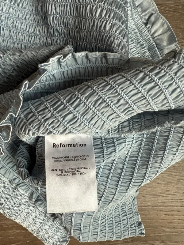Reformation Silk Pina Smocked Top In Horizon Baby Blue Large - Image 7