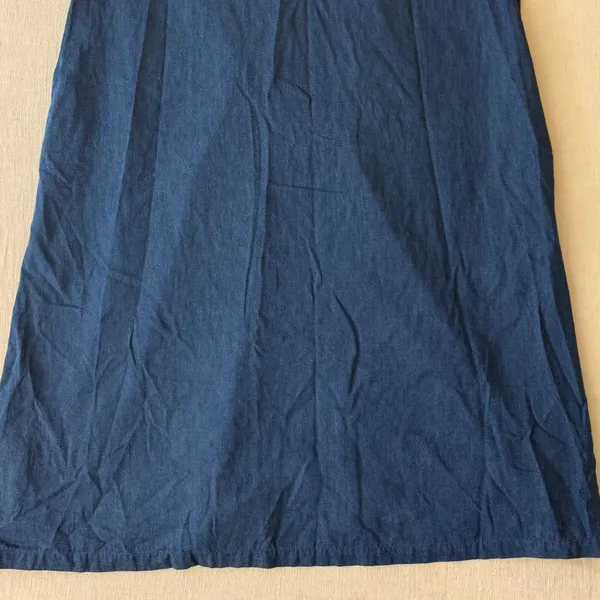 Go Softly Patio Boho Dress Womens Medium Blue Chambray Embroidered with Pockets - Image 5