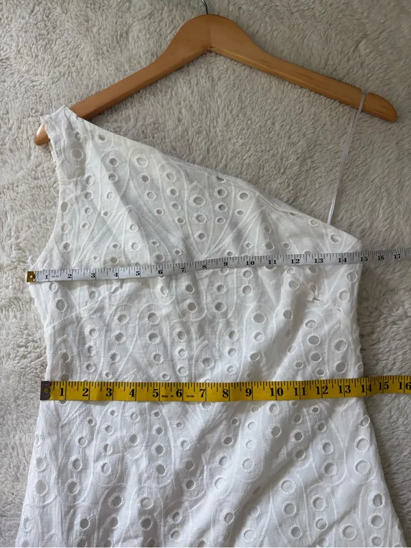 Zara White One Shoulder Eyelet Midi Dress Size XS 100% Cotton Coastal Beach - Image 7