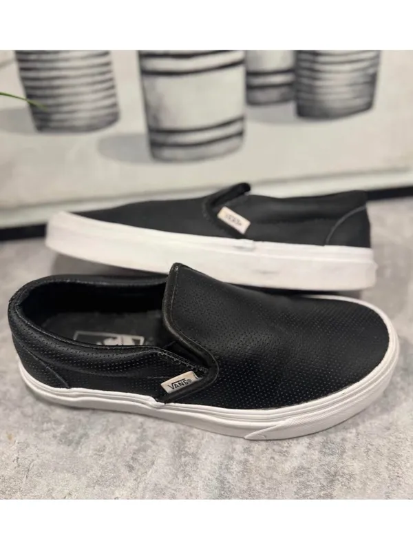 Vans Women's 8 Asher Perforated Leather Slip On Sneakers Black - Image 2