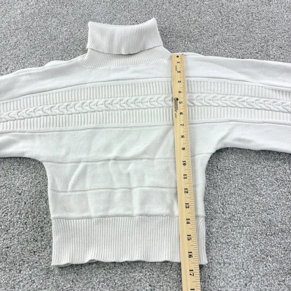 Guess Cream‎ Knit Turtleneck Sweater Balloon Sleeve Cable Knit Casual Retro VTG - Image 5