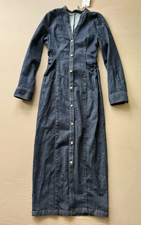 Zara long-sleeve ruched denim maxi dress - Image 4