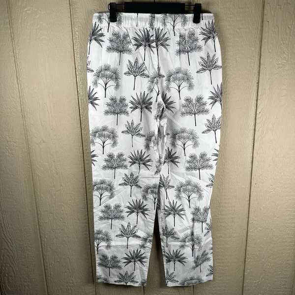 The Company Store Pajama Set Women Medium Black White Tropical Leaf Poplin PJ - Image 5