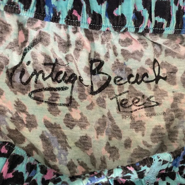 Vintage‎ Beach XS Teal Pink Leopard Off Shoulder Mini Dress Animal Print Summer - Image 8