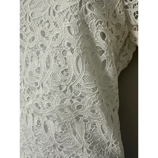 Massimo Dutti Lace Crocheted Top Ivory Short Sleeve‎ Sheer Elegant Women's - Image 4