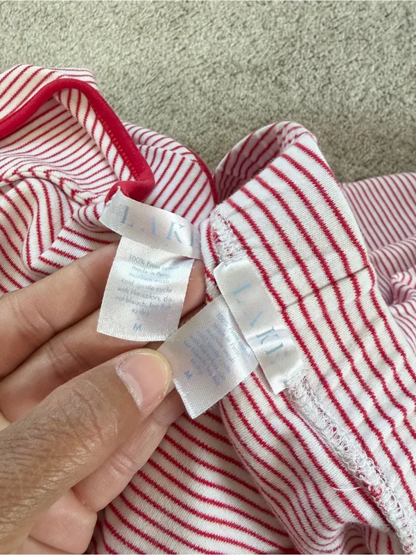 LAKE Women’s 100% Pima Cotton Classic Red Ticking Stripe Pajamas Set M - Image 12