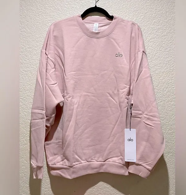 ALO Yoga NWT Accolade Crew Neck Pullover Sweatshirt Pink Quartz Size S SOLD OUT - Image 5