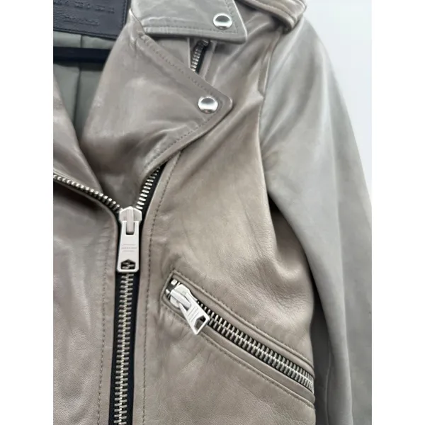 AllSaints Balfern Leather Biker‎ Jacket Women's Size 0 Taupe Moto Fall Edgy - Image 9
