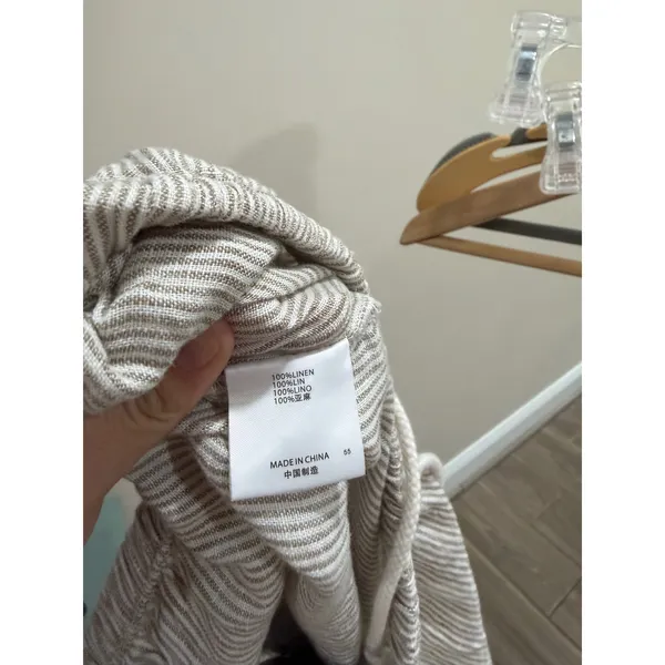 Brandy Melville Tan White Striped 100% Linen Drawstring Pants One Size NWT - Image 5