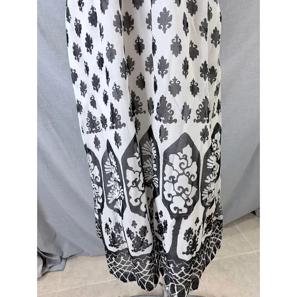 Maeve Anthropologie Black White Damask Medallion Strapless‎ Smocked Midi Dress M - Image 4