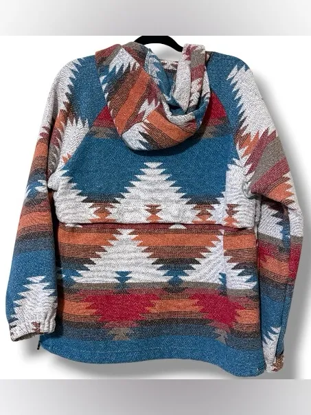 Fessceruna womens medium blue aztec half zip up hoodie sweatshirt oversized - Image 3