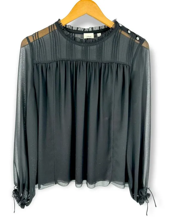 Aritzia Wilfred | Small | Lourdes Chiffon Button Sleeve Semi-Sheer Blouse Top - Image 4
