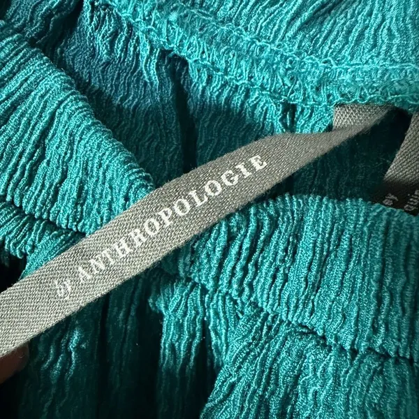 Anthropologie Teal Puff Sleeve Blouse - Image 3