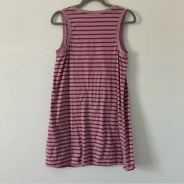 Pact Organic Cotton Soft Spun Pink Stripe A Line Sleeveless Mini Shirt Dress S - Image 2