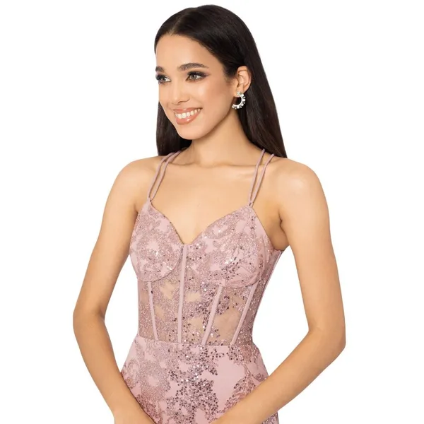 Blondie Nites Juniors Glitter Sequined Corset-Bodice Gown Dress Rose Pink 15 - Image 8