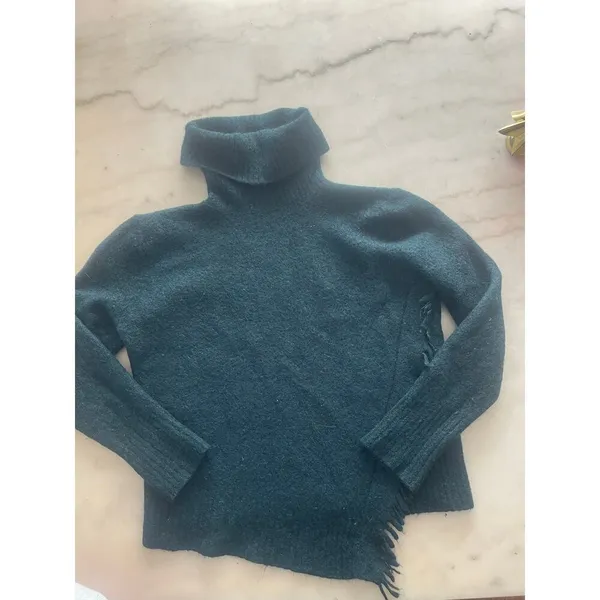 3.1 Phillip Lim Dark Green Wool Blend Turtleneck Fringe Sweater - Image 7