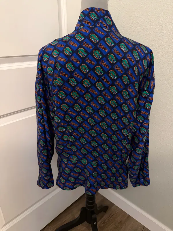 Vintage 90’s Merge Left Florida Gators 100% Silk Blouse Blue Orange, Sz M - Image 2