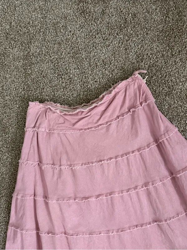 Metro Girl Pink Corduroy Tiered Midi Skirt Y2K Balletcore Raw Hem Size 10 Pastel - Image 7