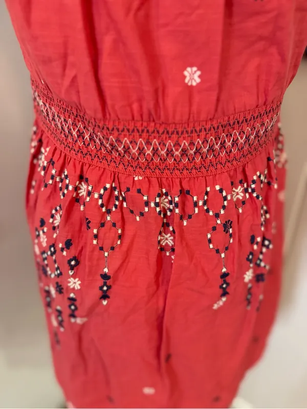 Abercrombie & Fitch Coral Tie-Shoulder Embroidered Mini Dress Sz S - Image 3