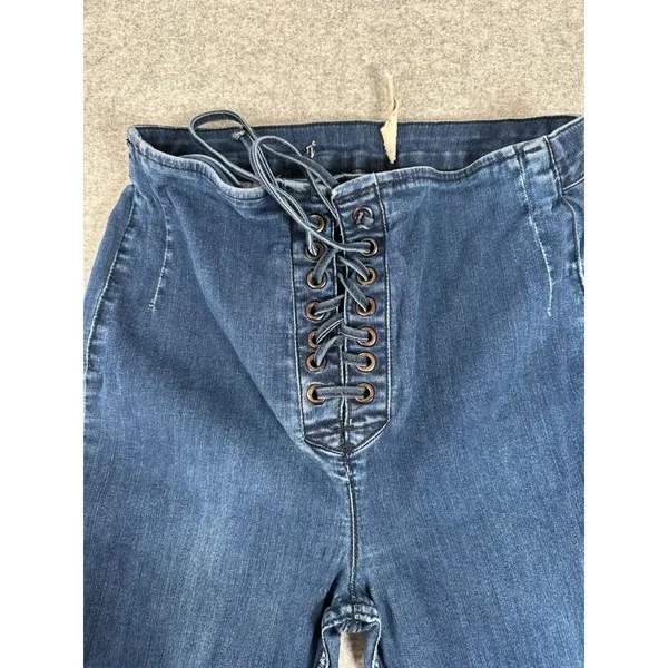 Free People Size 10 Womens Pants Jeans Blue‎ Tie High Waist Hippie Boho Denim - Image 8