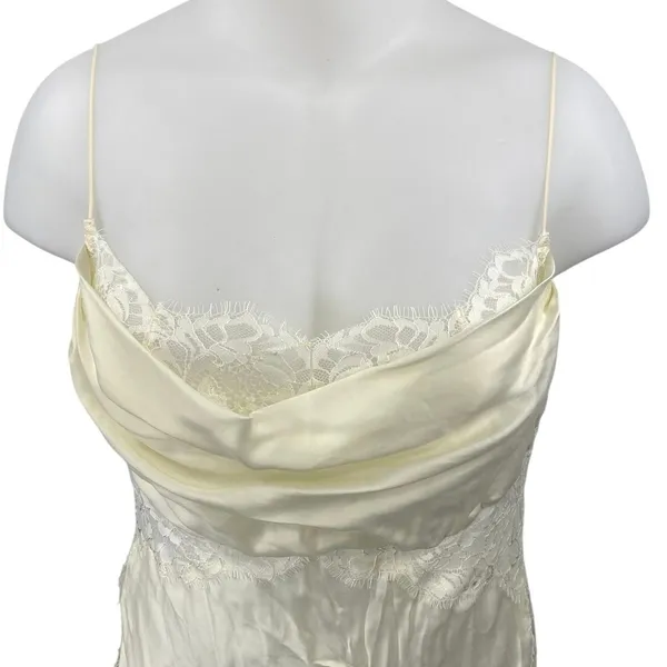 For Love & Lemons Cream Silk Satin Sleeveless Lace Cowl Cami Tank Mini Dress XL - Image 3