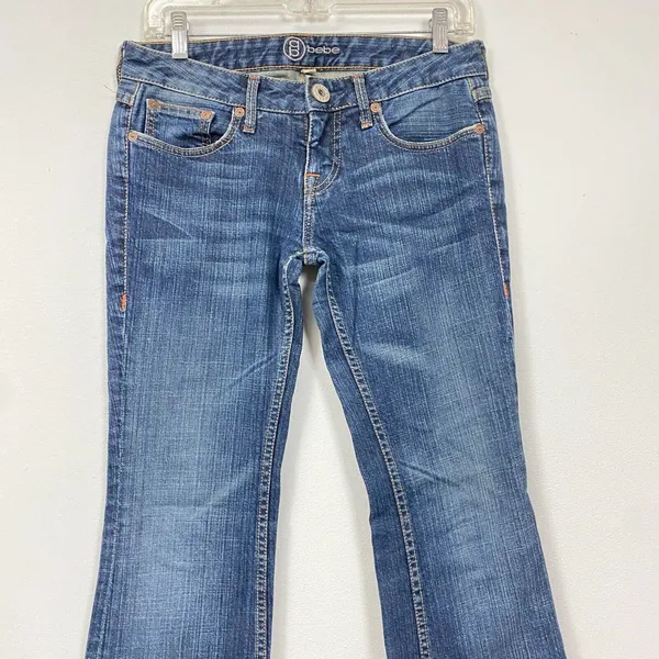 Bebe‎ EWomens Dark Wash Blue Denim Bootcut Low Rise Pants size 28 FLAWED - Image 3