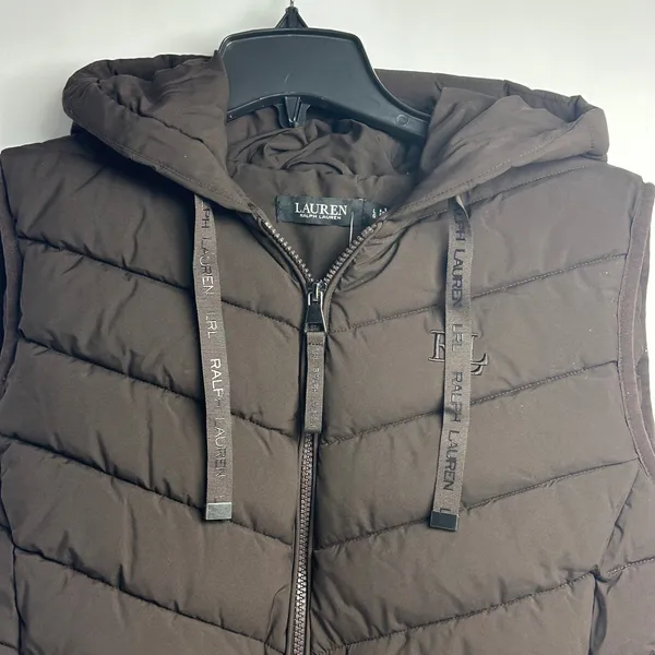 Lauren Ralph Lauren Chocolate Brown Quilted Hooded Puffer Vest Women's Large - Image 12