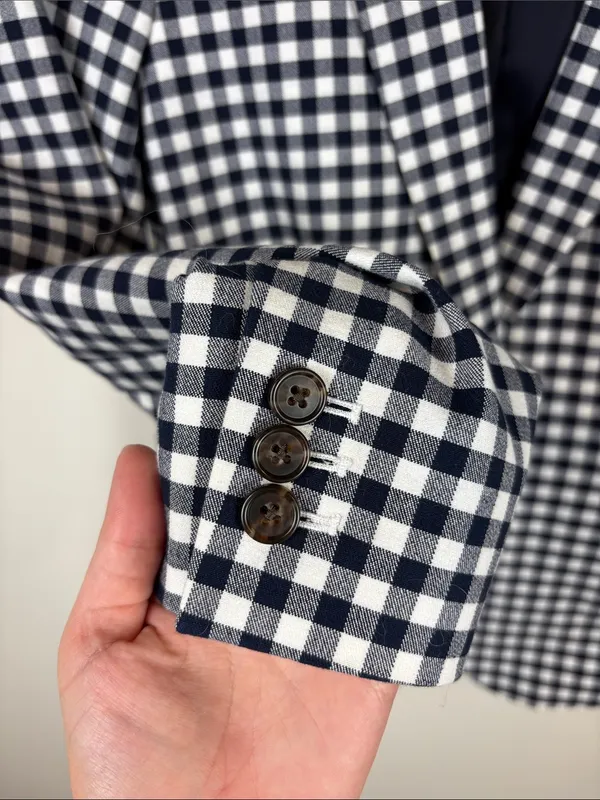 J. Crew Parke Gingham Blazer Women’s 2 Cotton Single Button Navy White - Image 5